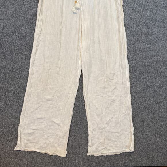 Abercrombie & Fitch Pants Womens Small White Smocked Waist Wide Leg Boho Beach - Picture 5 of 12